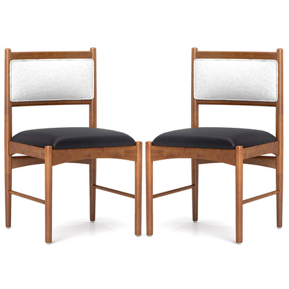 Wooden Dining Chair Set of 2 with Rubber Wood Frame and Faux Sherpa Backrest-Walnut