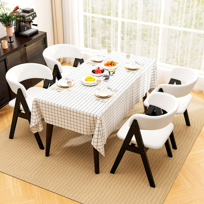 Wooden Dining Chair Set of 4 Mid-Century Modern Sherpa Upholstered Kitchen Dining Room Chairs-Black