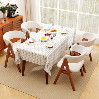 Wooden Dining Chair Set of 4 Mid-Century Modern Sherpa Upholstered Kitchen Dining Room Chairs-Walnut