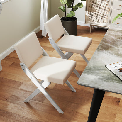 Wooden Dining Chairs of 2 with Rubber Wood Frame and Padded Cushions-White