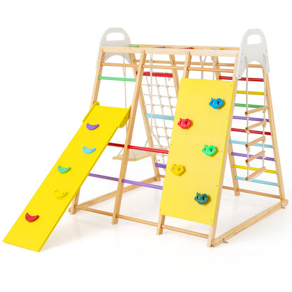 8-in-1 Wooden Jungle Gym Playset with Slide and Monkey Bars
