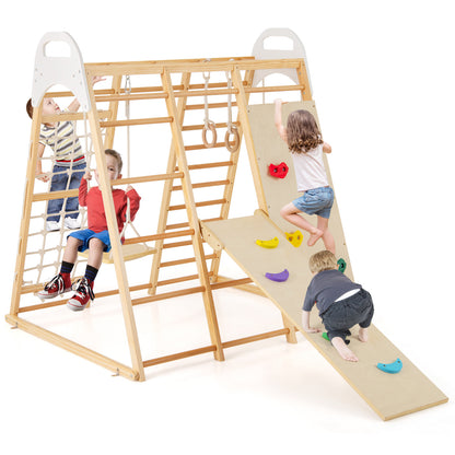 8-in-1 Wooden Jungle Gym Playset with Slide and Monkey Bars-Multicolor - Natural