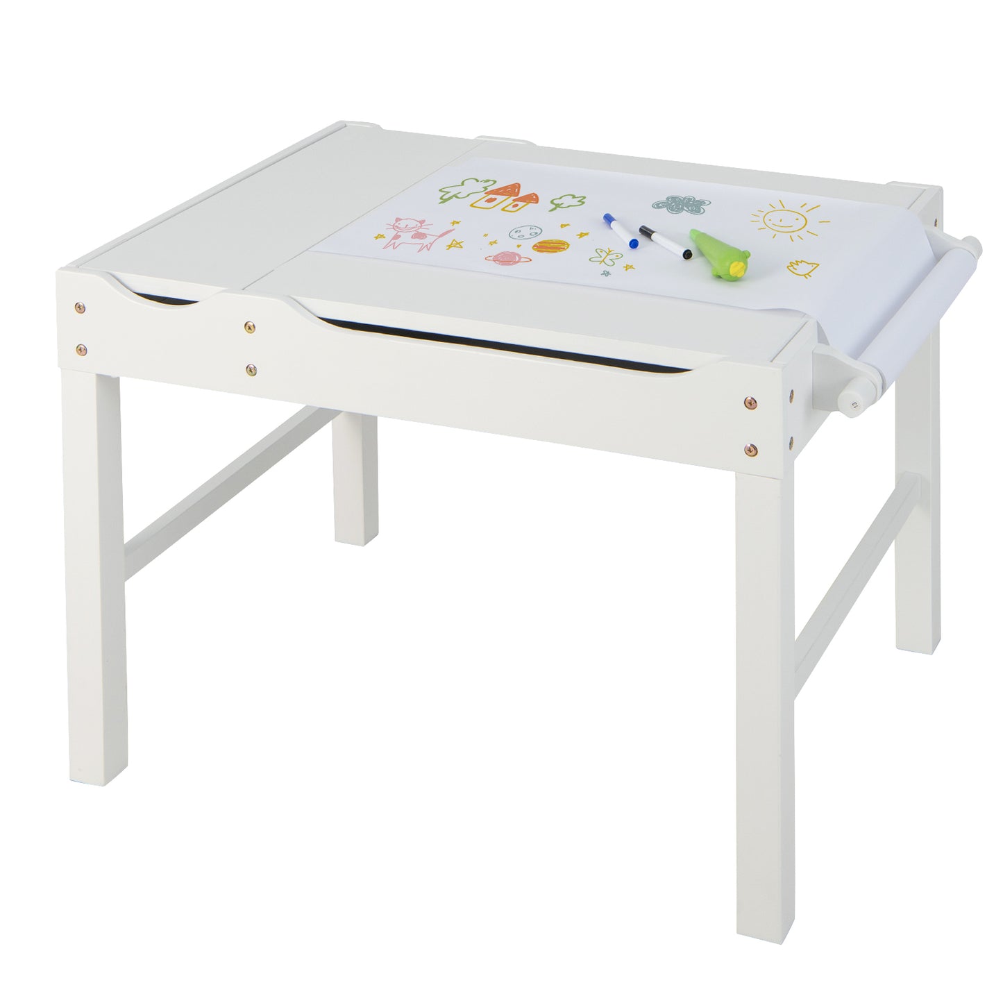 Wooden Kids Multi Activity Play Table with Storage Paper Roll