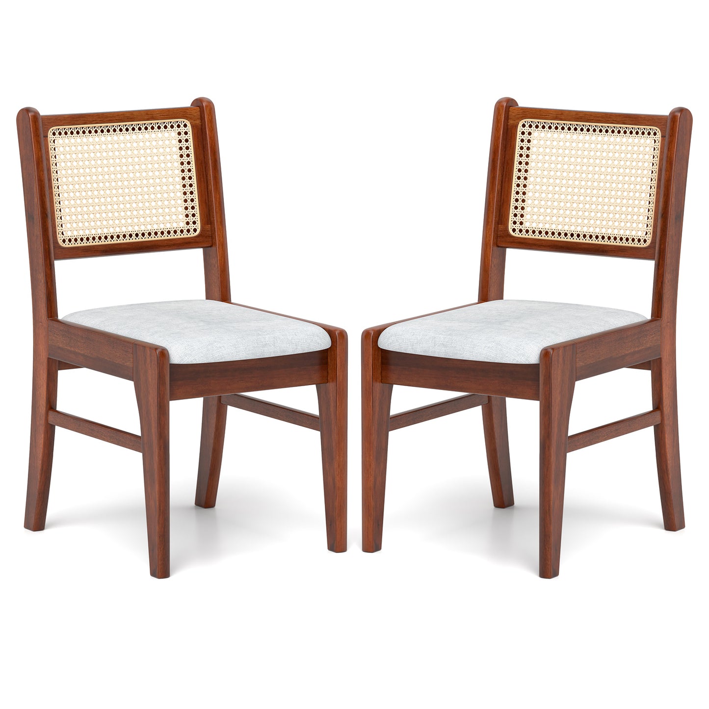 Wooden Kitchen Chairs with Cane Back Rubber Wood Frame and Padded Seat-Coffee