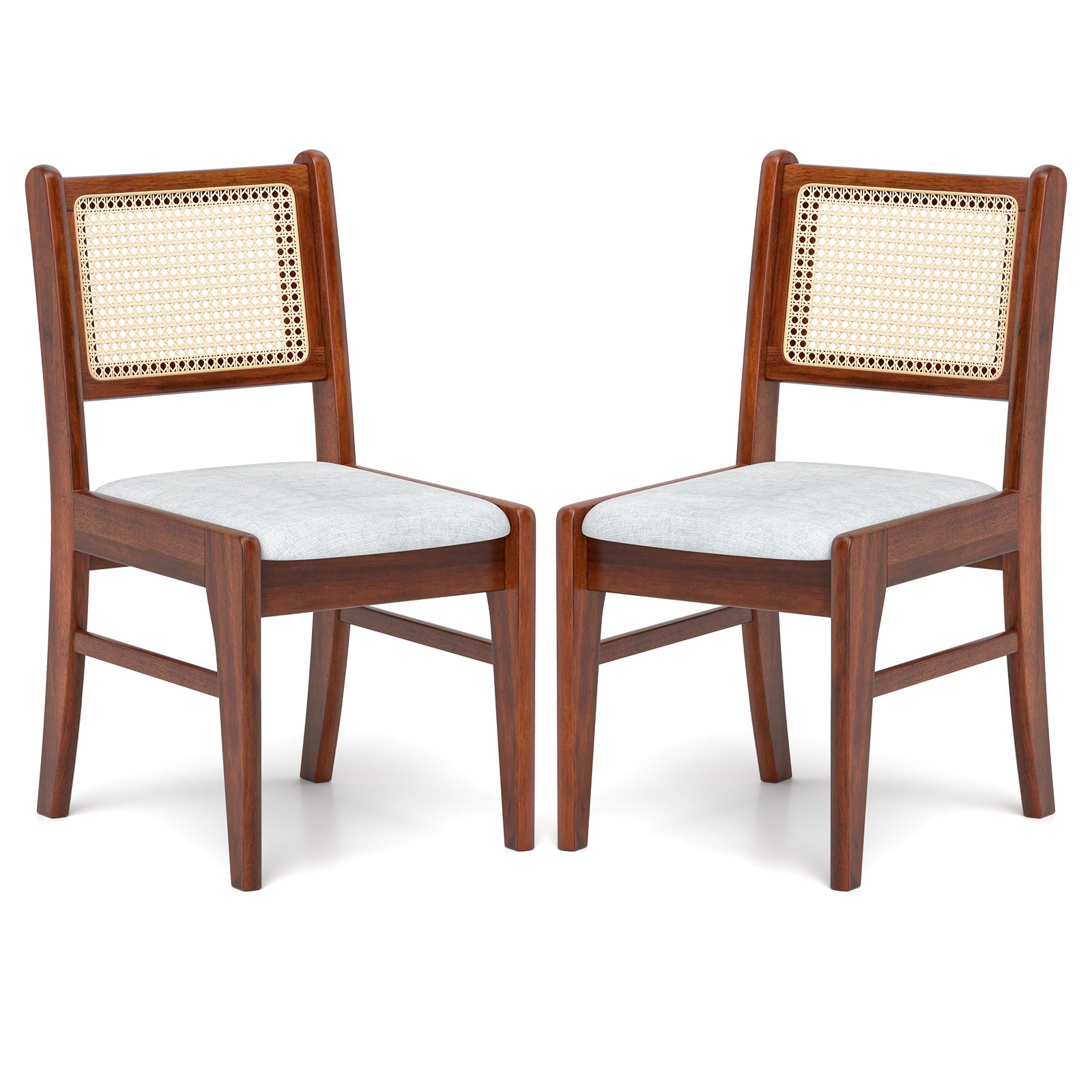 Wooden Kitchen Chairs with Cane Back Rubber Wood Frame and Padded Seat-Coffee