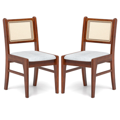 Wooden Kitchen Chairs with Cane Back Rubber Wood Frame and Padded Seat-Coffee