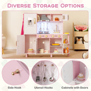 Wooden Kitchen Playset with Ice Maker and Sounds for Ages 3+-Pink