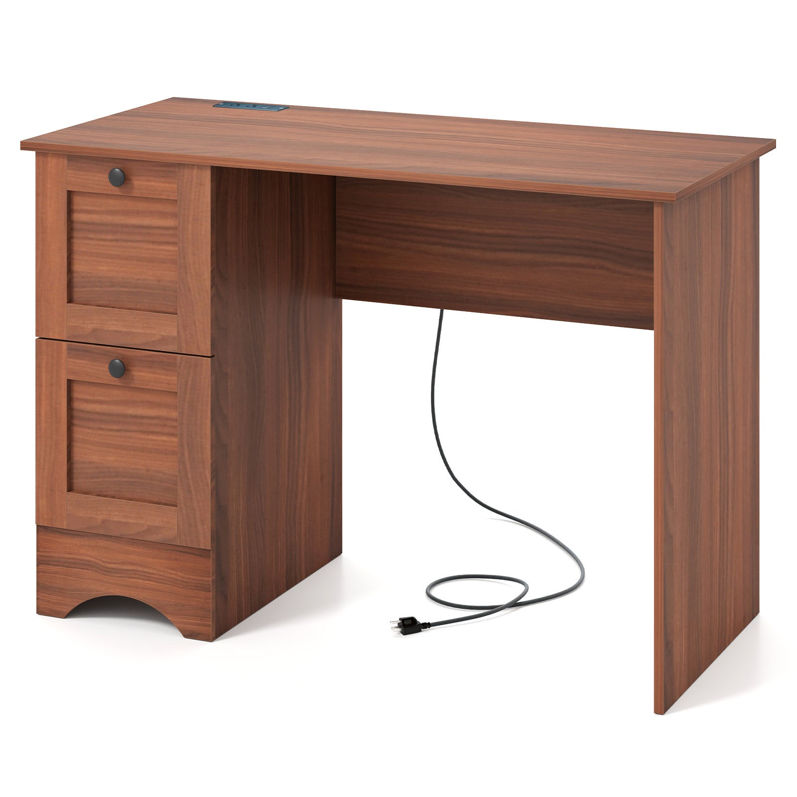 Wooden Computer Desk Workstation with 3 Drawers for Home and Office-Rustic Brown - Walnut