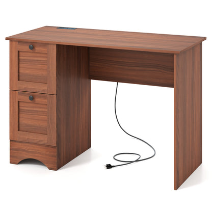 Wooden Computer Desk Workstation with 3 Drawers for Home and Office-Rustic Brown - Walnut