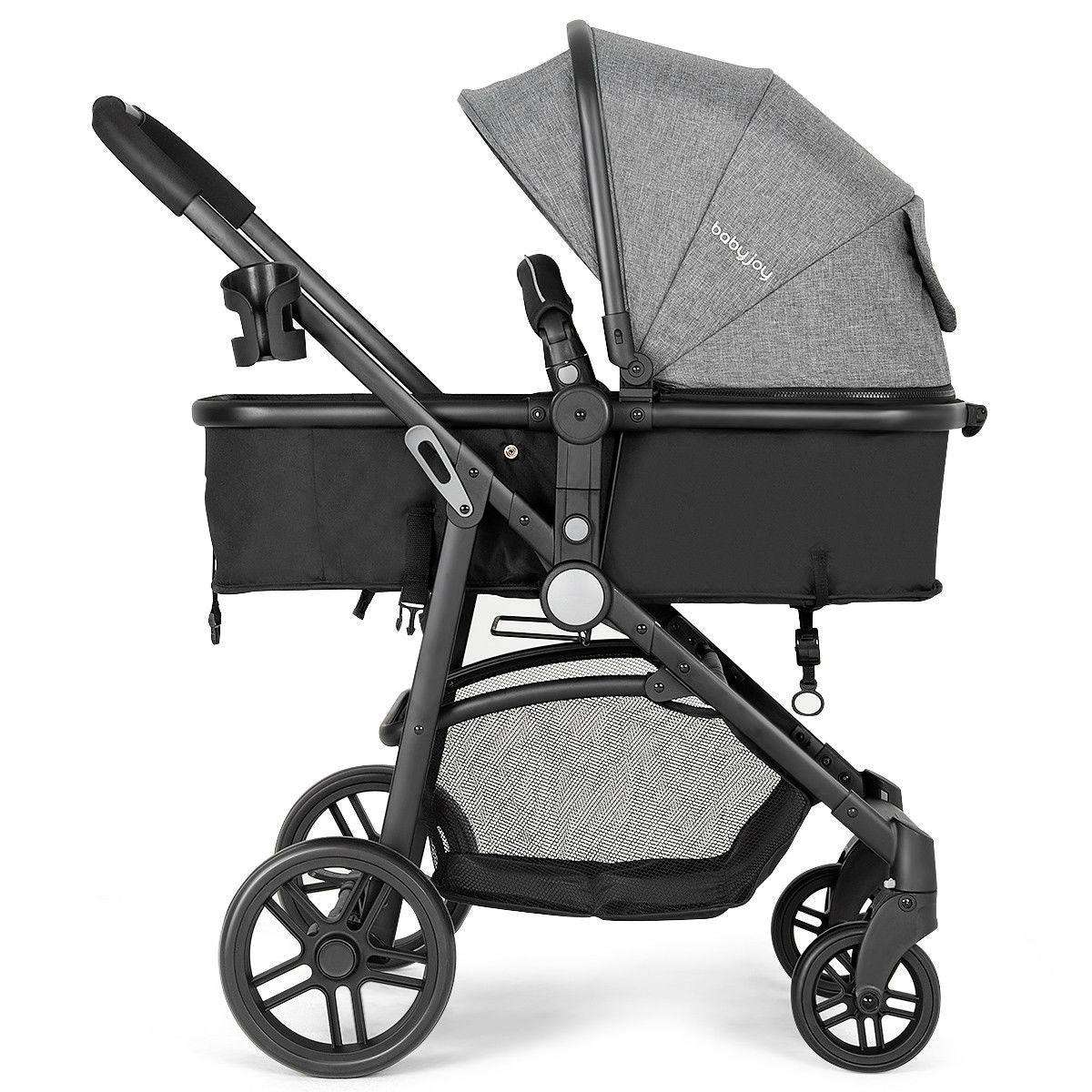2-in-1 Foldable Pushchair Newborn Infant Baby Stroller-Pink - Gray