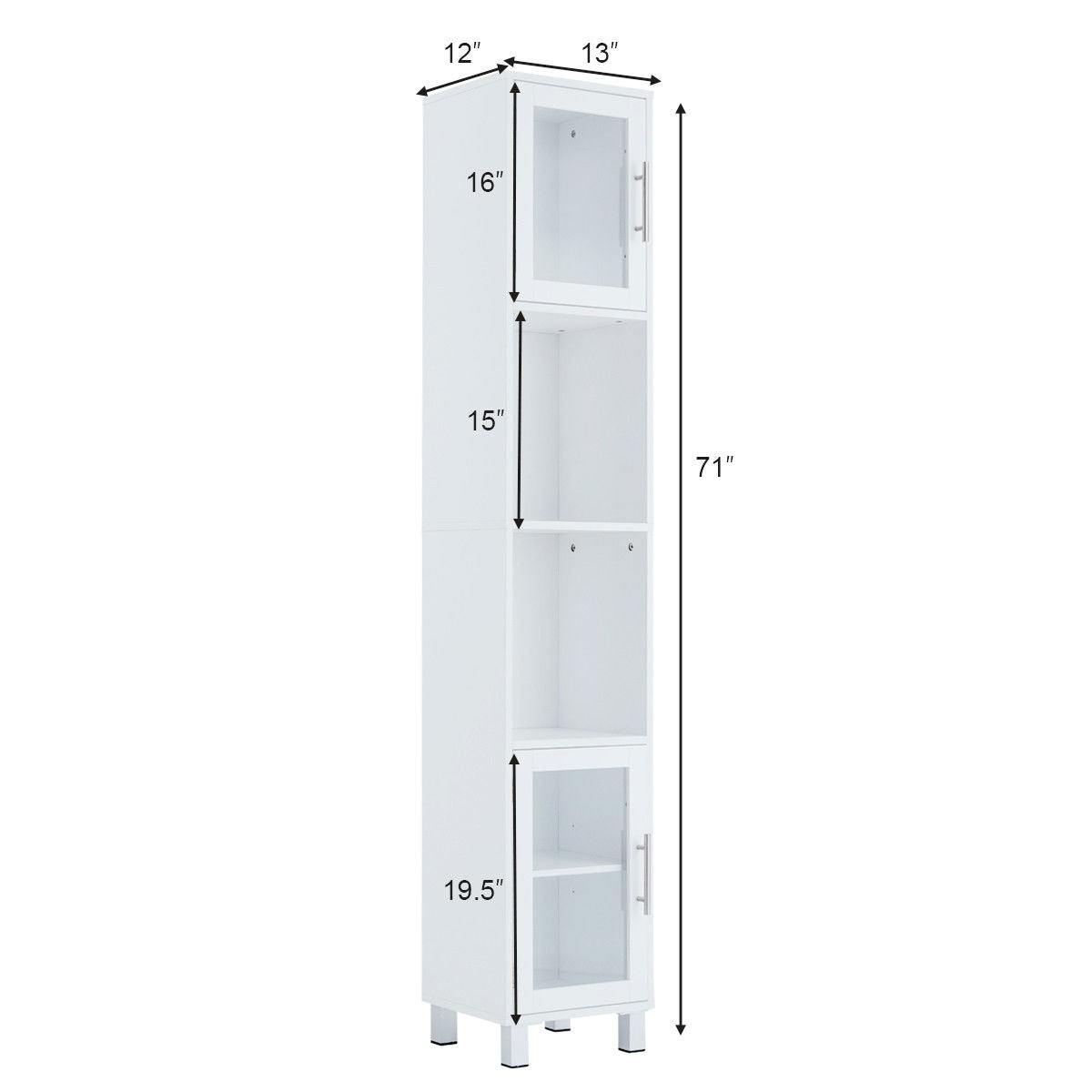 71 Inch Height Wooden Organizer Bathroom Tall Tower Storage Cabinet Unit
