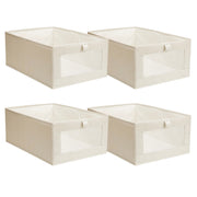 4Pcs Foldable Linen Clothing Storage Bin with Visible Clear Window Convenient Handle