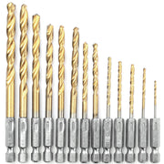 13 Pcs Hex Shank Drill Bit Set Titanium Coated