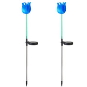 2Pcs Solar Powered Tulip Garden Light Wind Mill Waterproof Landscape Stake Lamp