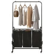3 Bags Laundry Sorter with Garment Hanging Bar Laundry Hamper Rolling Cart Laundry Basket Organizer