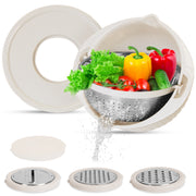 Multifunctional Mixing Bowl with Lid Set 3 Replaceable Graters Food Strainer